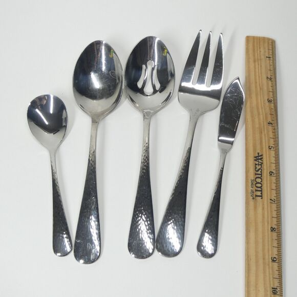 Reed & Barton River Hammered 18/10 Stainless Flatware 5pc Hostess Serving Pieces - Picture 5 of 7